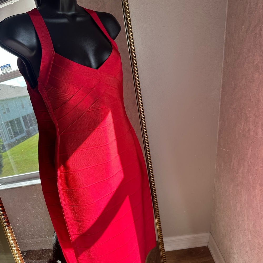 Herve Leger Bold Red Mini Dress - Picture 2 of 7